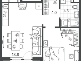 Продается 1-комнатная квартира ЖК Все Свои ВИП, литер 4, 41.75  м&sup2;, 9686000 рублей