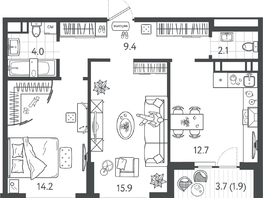 Продается 2-комнатная квартира ЖК Все Свои ВИП, литер 4, 59.5  м&sup2;, 14280000 рублей