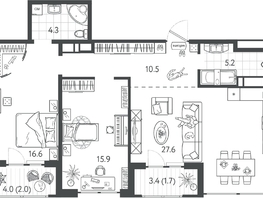 Продается 2-комнатная квартира ЖК Все Свои ВИП, литер 4, 82.95  м&sup2;, 23226000 рублей