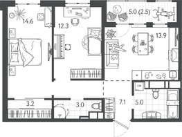 Продается 2-комнатная квартира ЖК Все Свои ВИП, литер 4, 61.2  м&sup2;, 18360000 рублей