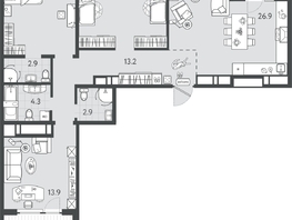 Продается 3-комнатная квартира ЖК Все Свои ВИП, литер 4, 107.15  м&sup2;, 32145000 рублей