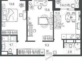 Продается 2-комнатная квартира ЖК Все Свои ВИП, литер 4, 59.45  м&sup2;, 13792400 рублей