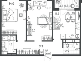 Продается 2-комнатная квартира ЖК Все Свои ВИП, литер 4, 59.35  м&sup2;, 12878950 рублей