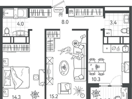 Продается 2-комнатная квартира ЖК Все Свои ВИП, литер 4, 56.6  м&sup2;, 15848000 рублей