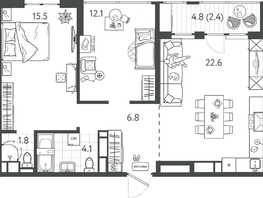Продается 2-комнатная квартира ЖК Все Свои ВИП, литер 4, 65.15  м&sup2;, 19545000 рублей