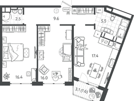 Продается 2-комнатная квартира ЖК Все Свои ВИП, литер 7, 68.15  м&sup2;, 14447800 рублей