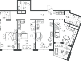 Продается 3-комнатная квартира ЖК Все Свои ВИП, литер 7, 91.55  м&sup2;, 25634000 рублей