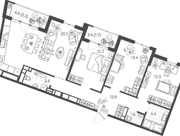 Продается 3-комнатная квартира ЖК Все Свои ВИП, литер 7, 93.75  м&sup2;, 25968750 рублей