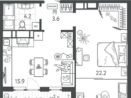 Продается 1-комнатная квартира ЖК Все Свои ВИП, литер 7, 47.55  м&sup2;, 10318350 рублей