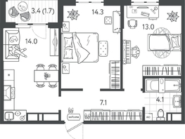 Продается 2-комнатная квартира ЖК Все Свои ВИП, литер 7, 54.25  м&sup2;, 11501000 рублей