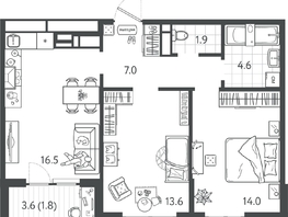 Продается 2-комнатная квартира ЖК Все Свои ВИП, литер 7, 58.8  м&sup2;, 12465600 рублей