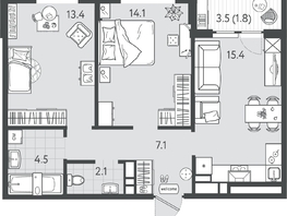 Продается 2-комнатная квартира ЖК Все Свои ВИП, литер 7, 58.35  м&sup2;, 12370200 рублей