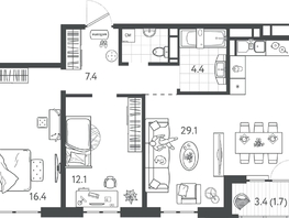 Продается 2-комнатная квартира ЖК Все Свои ВИП, литер 7, 72.1  м&sup2;, 20188000 рублей