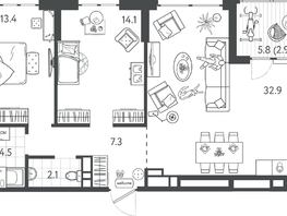 Продается 2-комнатная квартира ЖК Все Свои ВИП, литер 7, 77.4  м&sup2;, 23220000 рублей
