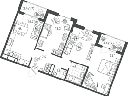 Продается 2-комнатная квартира ЖК Все Свои ВИП, литер 7, 74.95  м&sup2;, 15139900 рублей