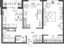 Продается 2-комнатная квартира ЖК Все Свои ВИП, литера 6, 60  м&sup2;, 12540000 рублей