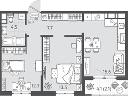 Продается 2-комнатная квартира ЖК Все Свои ВИП, литера 6, 55.6  м&sup2;, 12065200 рублей