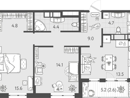 Продается 2-комнатная квартира ЖК Все Свои ВИП, литер 8, 68.65  м&sup2;, 15926800 рублей