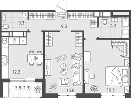 Продается 2-комнатная квартира ЖК Все Свои ВИП, литер 8, 62.7  м&sup2;, 13292400 рублей