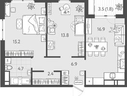 Продается 2-комнатная квартира ЖК Все Свои ВИП, литер 8, 61.15  м&sup2;, 14370250 рублей