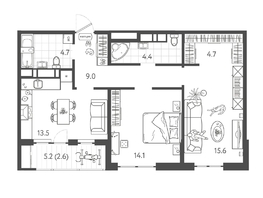 Продается 2-комнатная квартира ЖК Все Свои ВИП, литер 8, 68.35  м&sup2;, 14285150 рублей