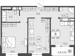 Продается 2-комнатная квартира ЖК Все Свои ВИП, литер 8, 62.6  м&sup2;, 13271200 рублей