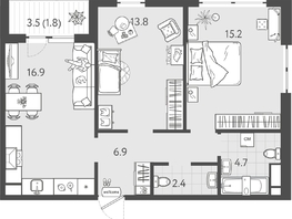 Продается 2-комнатная квартира ЖК Все Свои ВИП, литер 8, 61.3  м&sup2;, 12443900 рублей