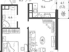 Продается 2-комнатная квартира ЖК Все Свои ВИП, литер 8, 48.97  м&sup2;, 10724430 рублей