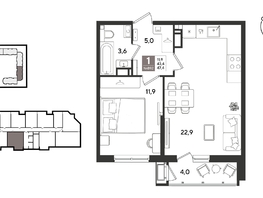 Продается 1-комнатная квартира ЖК Рекорд 2, литера 1, 46.8  м&sup2;, 11770200 рублей