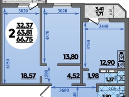 Продается 2-комнатная квартира ЖК Молодежный 2, литера 6, 66.75  м&sup2;, 7997250 рублей