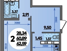 Продается 2-комнатная квартира ЖК Романовский, литера 1, 64.29  м&sup2;, 6293991 рублей