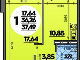 Продается 1-комнатная квартира ЖК Молодежный 2, литера 14, 37.49  м&sup2;, 5349823 рублей