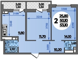 Продается 2-комнатная квартира ЖК Парк у дома, литера 7.3, 53.1  м&sup2;, 8720000 рублей