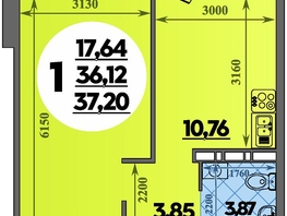 Продается 1-комнатная квартира ЖК Восточный, литера 35, 37.2  м&sup2;, 6048720 рублей