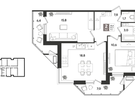 Продается 2-комнатная квартира ЖК Рекорд 2, литера 3, 71.1  м&sup2;, 15542460 рублей