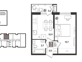 Продается 1-комнатная квартира ЖК Рекорд 2, литера 3, 36.9  м&sup2;, 10867050 рублей