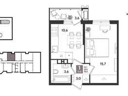 Продается 1-комнатная квартира ЖК Рекорд 2, литера 3, 36.5  м&sup2;, 10760200 рублей