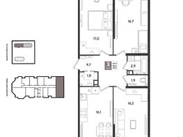 Продается 3-комнатная квартира ЖК Рекорд 2, литера 3, 95.5  м&sup2;, 18794400 рублей