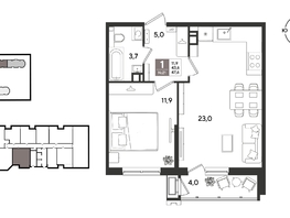 Продается 1-комнатная квартира ЖК Рекорд 2, литера 3, 47.6  м&sup2;, 11747680 рублей