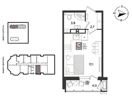 Продается Студия ЖК Рекорд 2, литера 3, 27.6  м&sup2;, 8379360 рублей