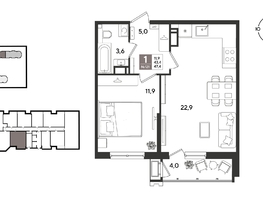 Продается 1-комнатная квартира ЖК Рекорд 2, литера 3, 47.4  м&sup2;, 11688840 рублей