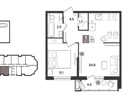 Продается 1-комнатная квартира ЖК Рекорд 2, литера 4, 50.4  м&sup2;, 12191760 рублей