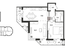 Продается 2-комнатная квартира ЖК Рекорд 2, литера 4, 71.6  м&sup2;, 14620720 рублей