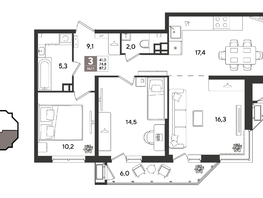 Продается 3-комнатная квартира ЖК Рекорд 2, литера 4, 87.2  м&sup2;, 17893440 рублей