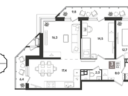 Продается 3-комнатная квартира ЖК Рекорд 2, литера 4, 91.5  м&sup2;, 18656850 рублей