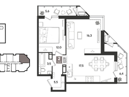 Продается 2-комнатная квартира ЖК Рекорд 2, литера 4, 66.8  м&sup2;, 14682640 рублей
