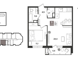 Продается 1-комнатная квартира ЖК Рекорд 2, литера 4, 49.7  м&sup2;, 12231170 рублей