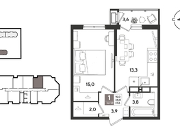 Продается 1-комнатная квартира ЖК Рекорд 2, литера 4, 41.6  м&sup2;, 10874240 рублей