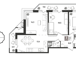 Продается 3-комнатная квартира ЖК Рекорд 2, литера 4, 91.1  м&sup2;, 18775710 рублей