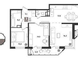 Продается 3-комнатная квартира ЖК Рекорд 2, литера 4, 86.8  м&sup2;, 18679360 рублей